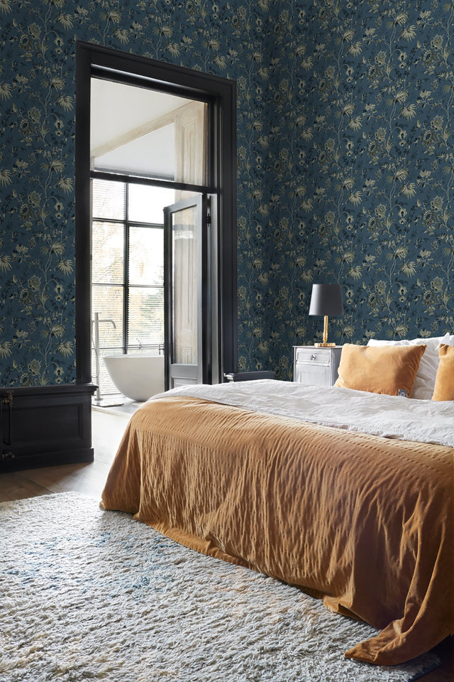 Juliet Blue Decorative Jacobean Wallpaper