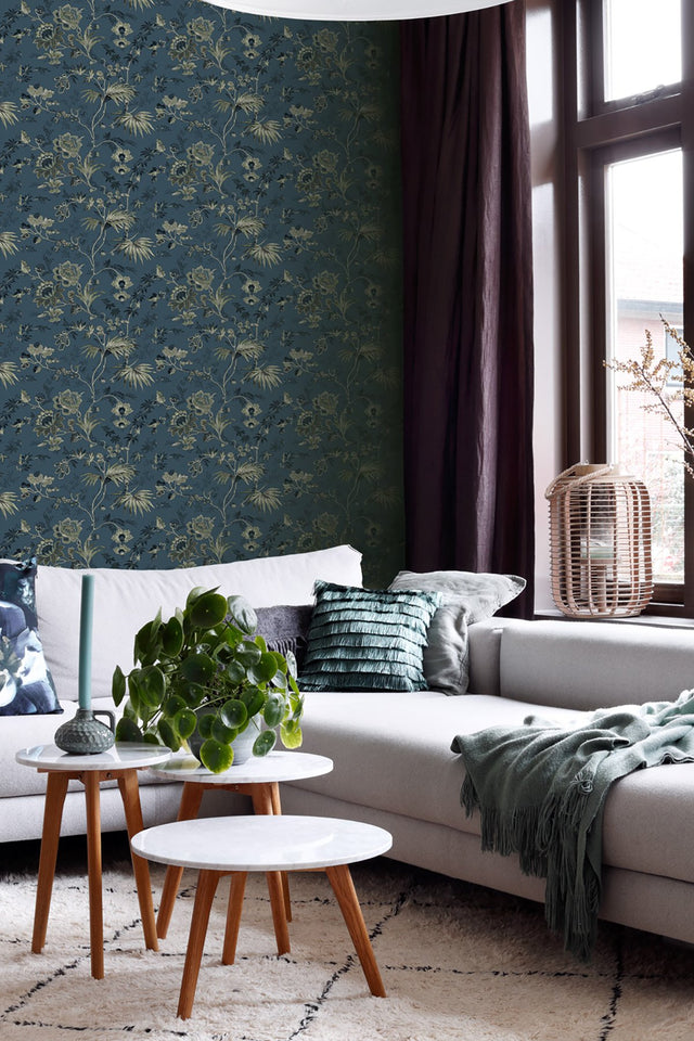 Juliet Blue Decorative Jacobean Wallpaper