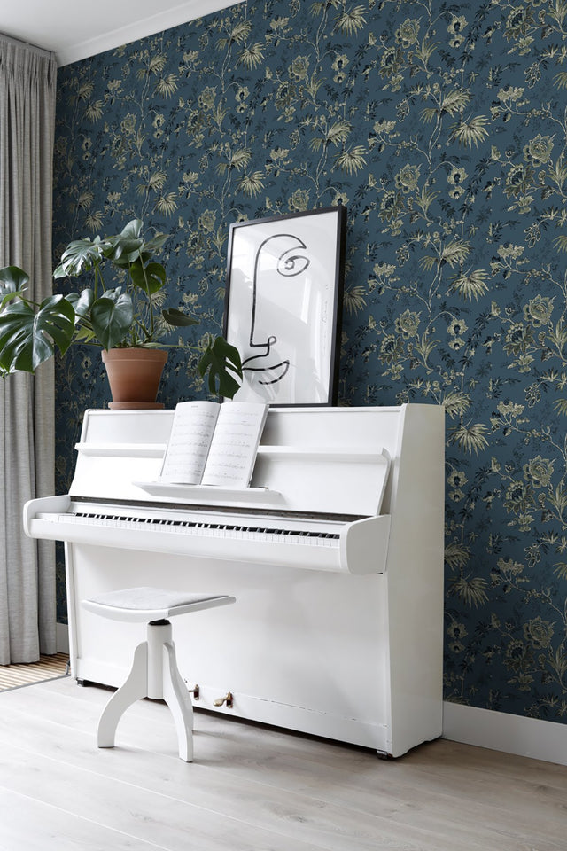 Juliet Blue Decorative Jacobean Wallpaper