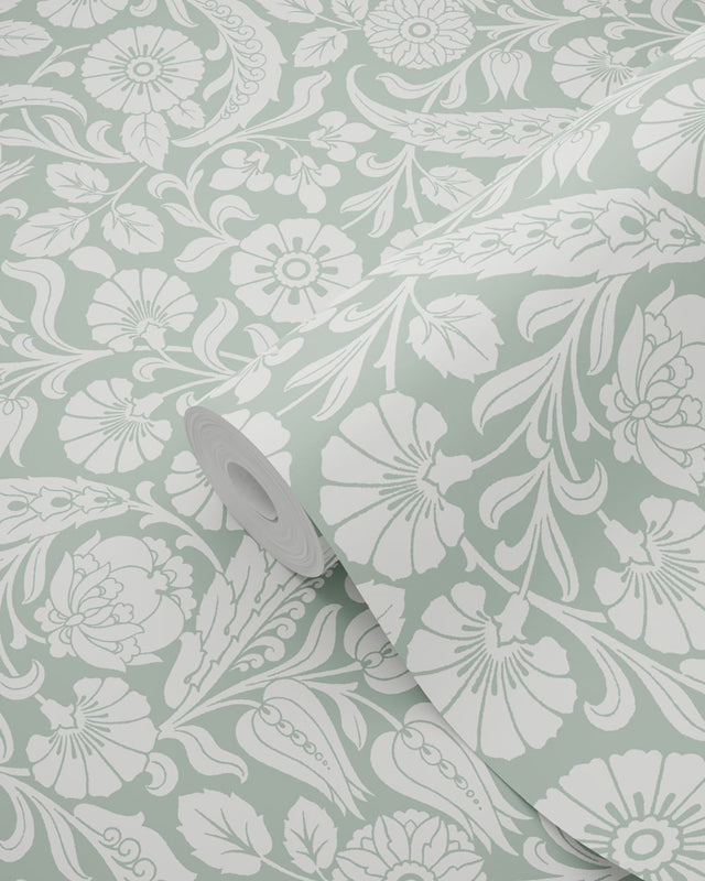 Cordelia Green Baroque Blooms Wallpaper with Floral Botanical Pattern - ESTA Home DD139329