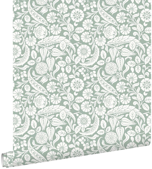 Cordelia Green Baroque Blooms Wallpaper with Floral Botanical Pattern - ESTA Home DD139329