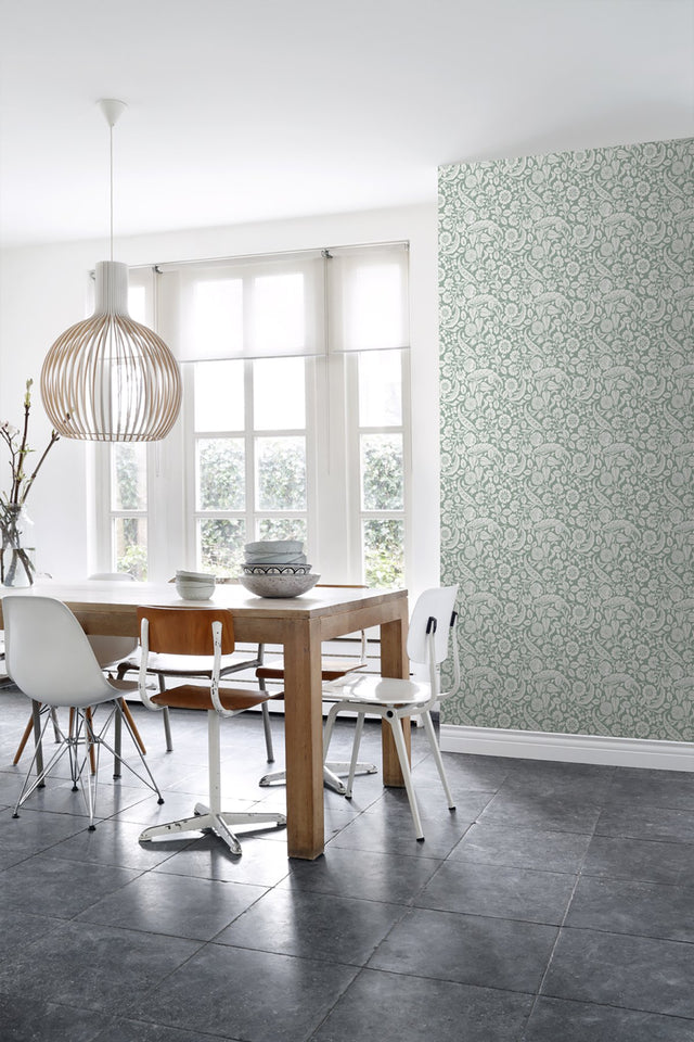 Cordelia Green Baroque Blooms Wallpaper with Floral Botanical Pattern - ESTA Home DD139329