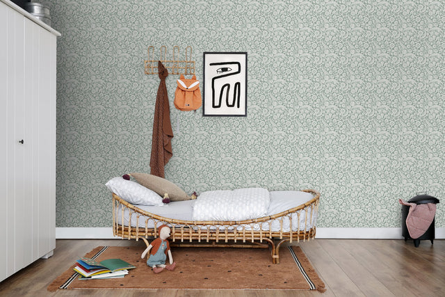 Cordelia Green Baroque Blooms Wallpaper with Floral Botanical Pattern - ESTA Home DD139329