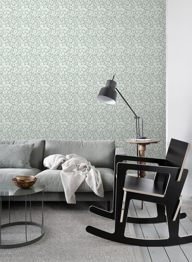 Cordelia Green Baroque Blooms Wallpaper with Floral Botanical Pattern - ESTA Home DD139329