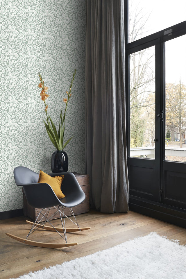 Cordelia Green Baroque Blooms Wallpaper with Floral Botanical Pattern - ESTA Home DD139329