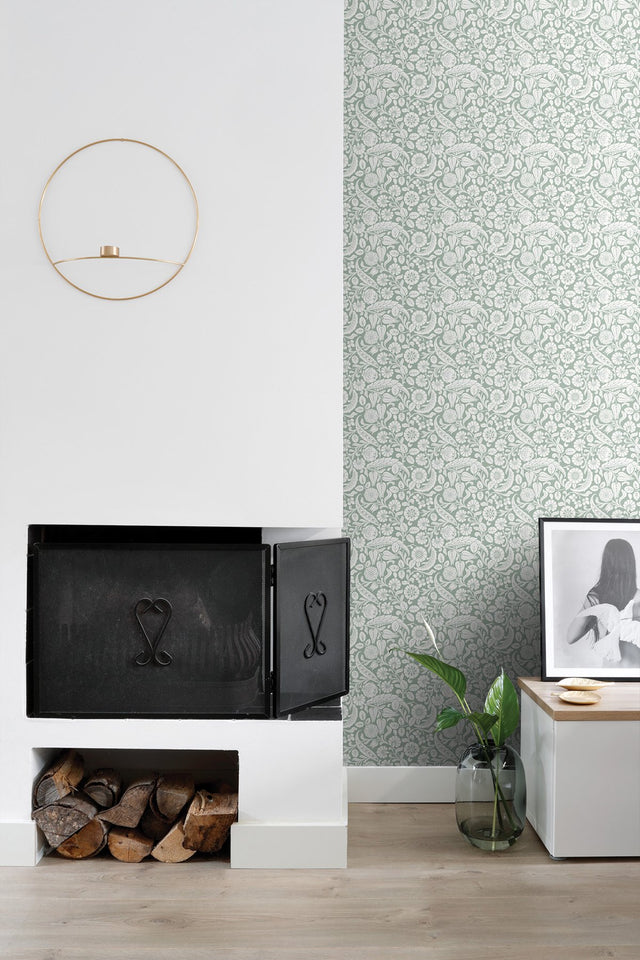 Cordelia Green Baroque Blooms Wallpaper with Floral Botanical Pattern - ESTA Home DD139329
