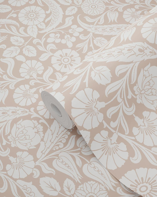 Cordelia Pink Baroque Blooms Wallpaper with Botanical Floral Pattern, Farmhouse Style - Brewster DD139330