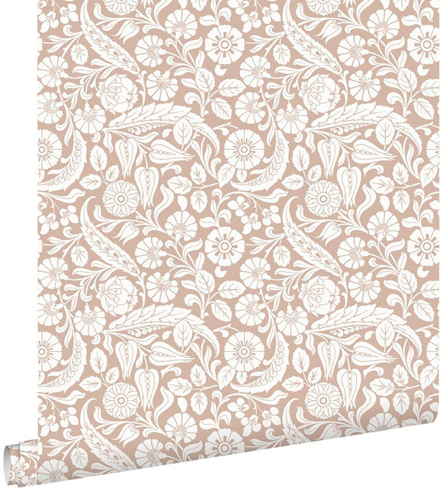 Cordelia Pink Baroque Blooms Wallpaper with Botanical Floral Pattern, Farmhouse Style - Brewster DD139330