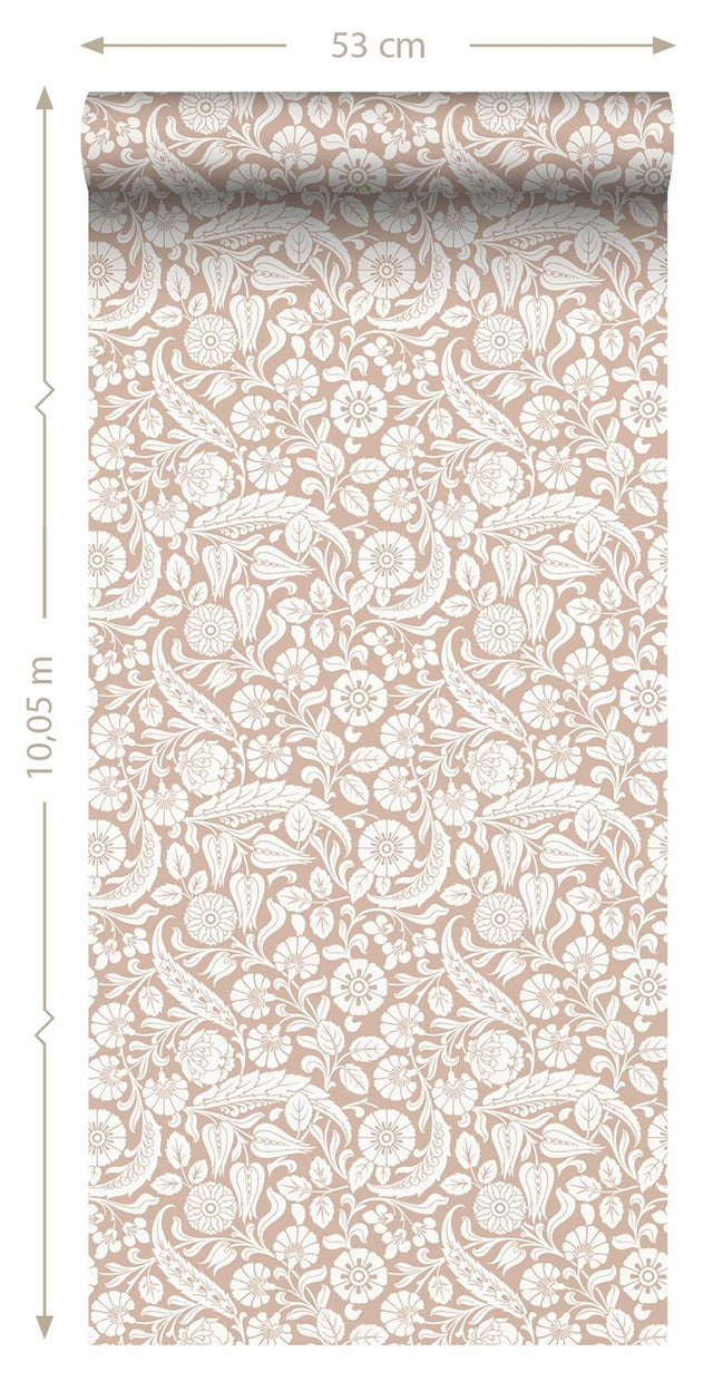 Cordelia Pink Baroque Blooms Wallpaper with Botanical Floral Pattern, Farmhouse Style - Brewster DD139330