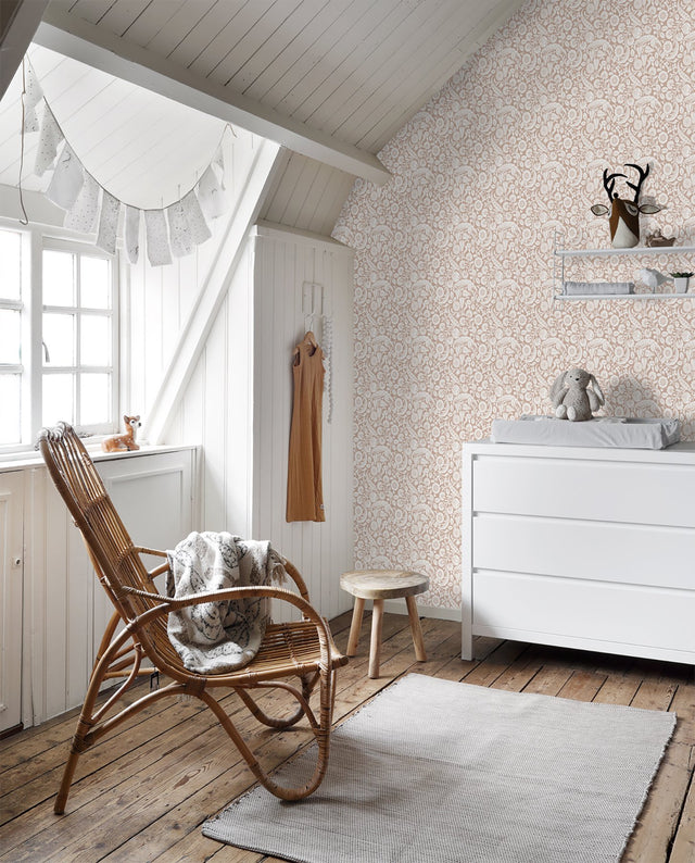Cordelia Pink Baroque Blooms Wallpaper with Botanical Floral Pattern, Farmhouse Style - Brewster DD139330