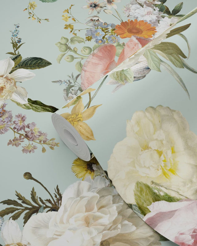 Antonia Aqua Vintage Bouquet Wallpaper