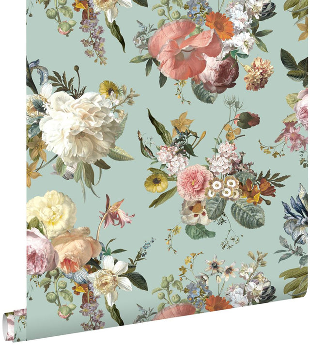 Antonia Aqua Vintage Bouquet Wallpaper