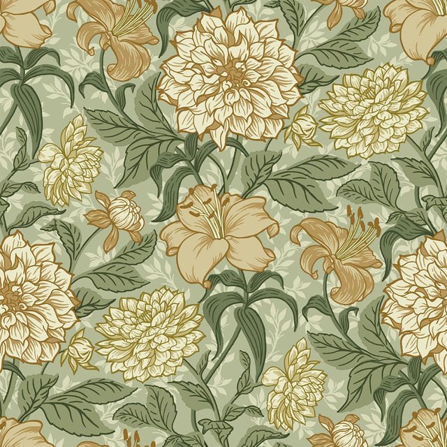 Persephone Yellow Spring Blossoms Wallpaper with Botanical Floral Motif - ESTA Home DD139379