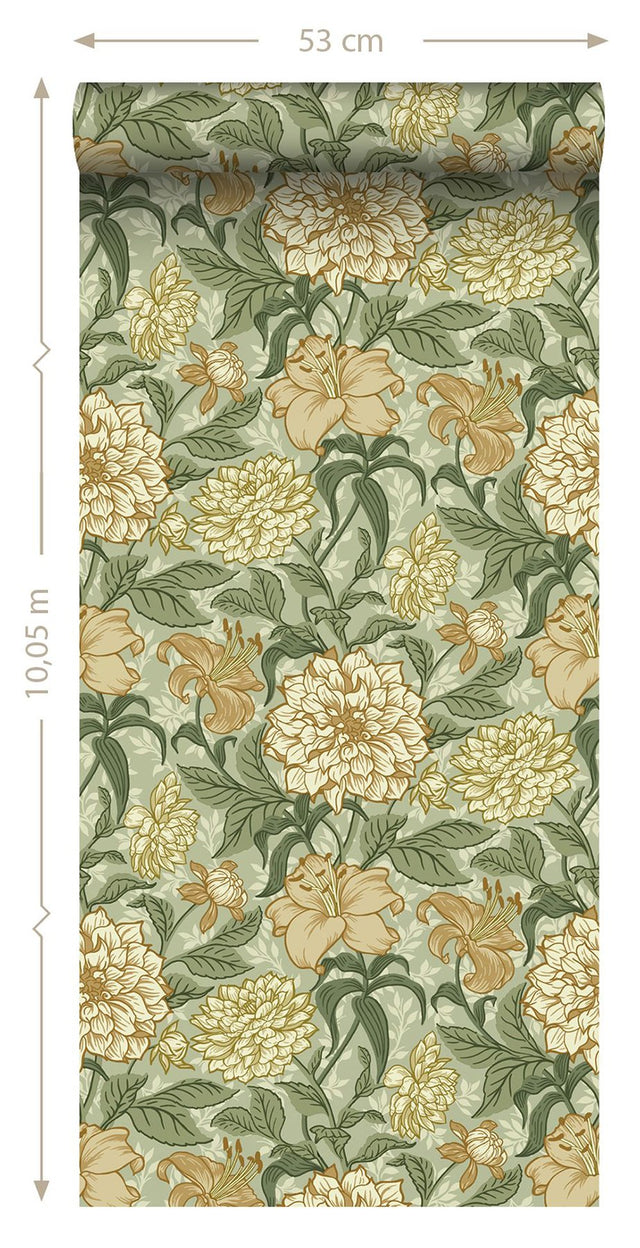 Persephone Yellow Spring Blossoms Wallpaper with Botanical Floral Motif - ESTA Home DD139379