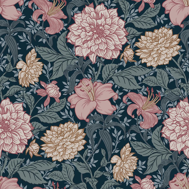 Persephone Multicolor Spring Blossoms Wallpaper with Botanical Floral Motif - ESTA Home DD139382