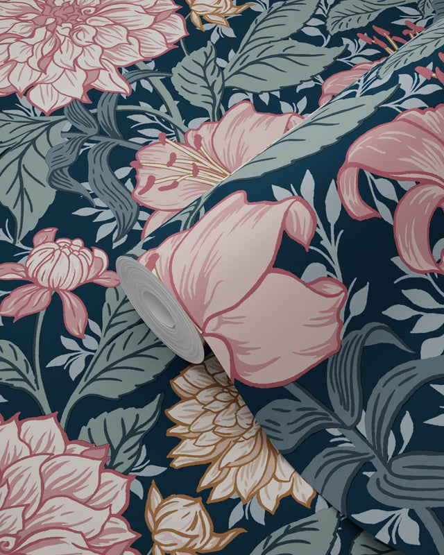 Persephone Multicolor Spring Blossoms Wallpaper with Botanical Floral Motif - ESTA Home DD139382