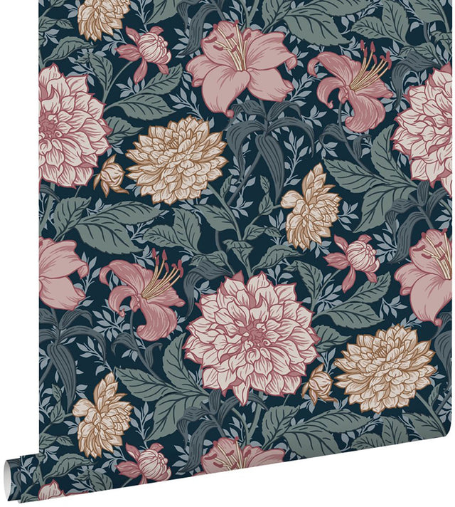 Persephone Multicolor Spring Blossoms Wallpaper with Botanical Floral Motif - ESTA Home DD139382