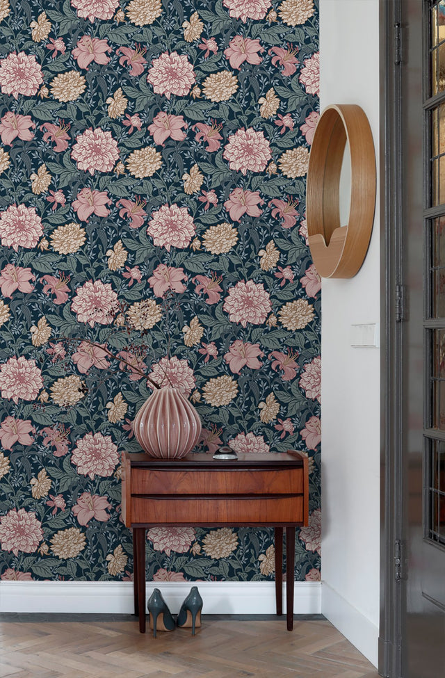 Persephone Multicolor Spring Blossoms Wallpaper with Botanical Floral Motif - ESTA Home DD139382