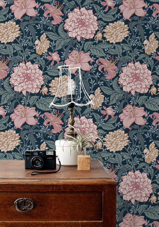 Persephone Multicolor Spring Blossoms Wallpaper with Botanical Floral Motif - ESTA Home DD139382
