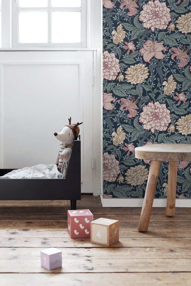 Persephone Multicolor Spring Blossoms Wallpaper with Botanical Floral Motif - ESTA Home DD139382