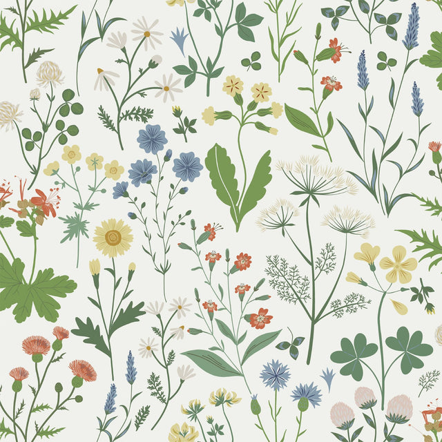 Fiore Green Wildflowers Wallpaper with Botanical Scandinavian Pattern - ESTA Home DD139390