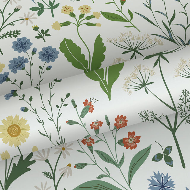 Fiore Green Wildflowers Wallpaper with Botanical Scandinavian Pattern - ESTA Home DD139390