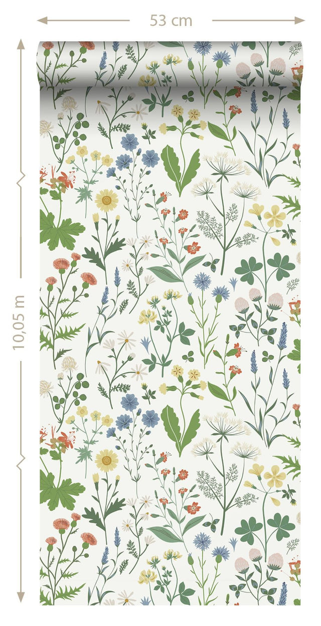 Fiore Green Wildflowers Wallpaper with Botanical Scandinavian Pattern - ESTA Home DD139390