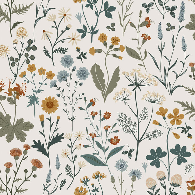 Fiore Blue Wildflowers Wallpaper with Botanical Scandinavian Motif - Brewster DD139391