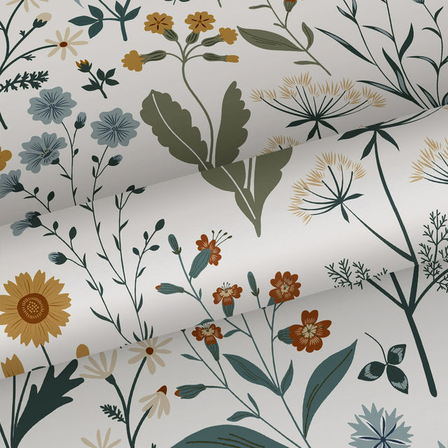 Fiore Blue Wildflowers Wallpaper with Botanical Scandinavian Motif - Brewster DD139391