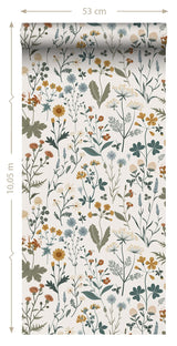 Fiore Blue Wildflowers Wallpaper with Botanical Scandinavian Motif - Brewster DD139391