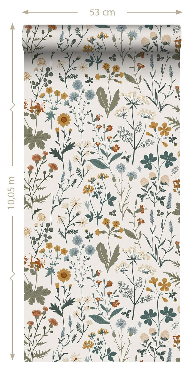 Fiore Blue Wildflowers Wallpaper with Botanical Scandinavian Motif - Brewster DD139391