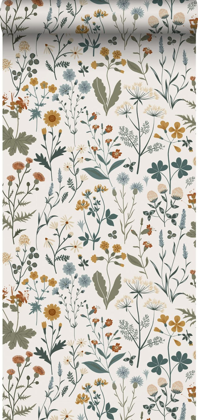 Fiore Blue Wildflowers Wallpaper with Botanical Scandinavian Motif - Brewster DD139391