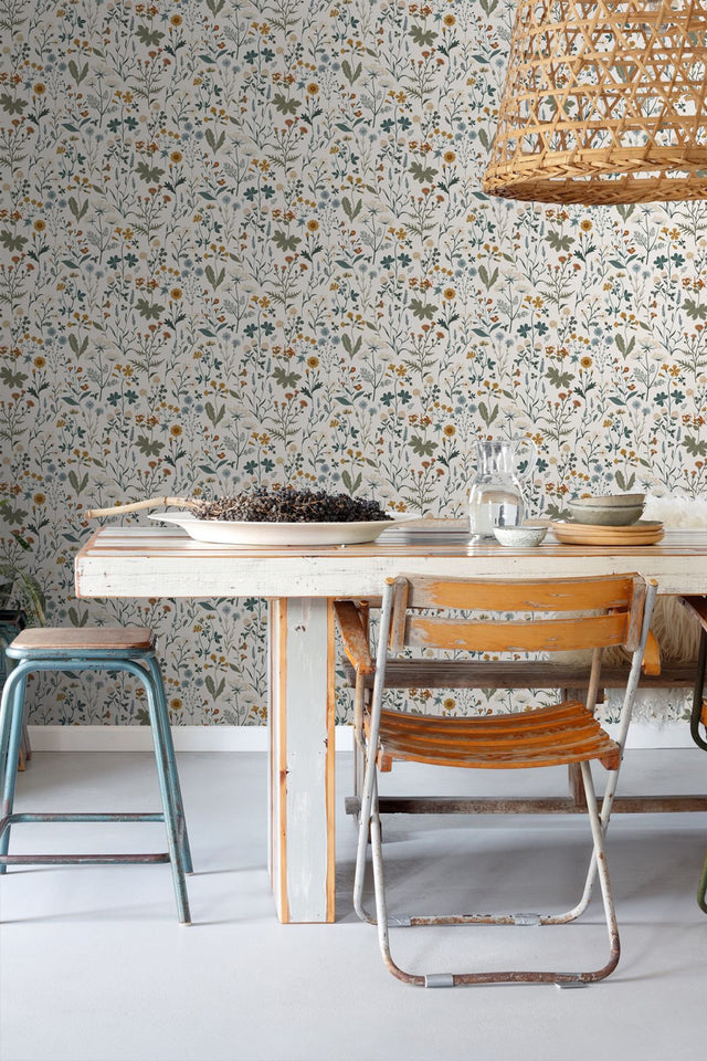 Fiore Blue Wildflowers Wallpaper with Botanical Scandinavian Motif - Brewster DD139391