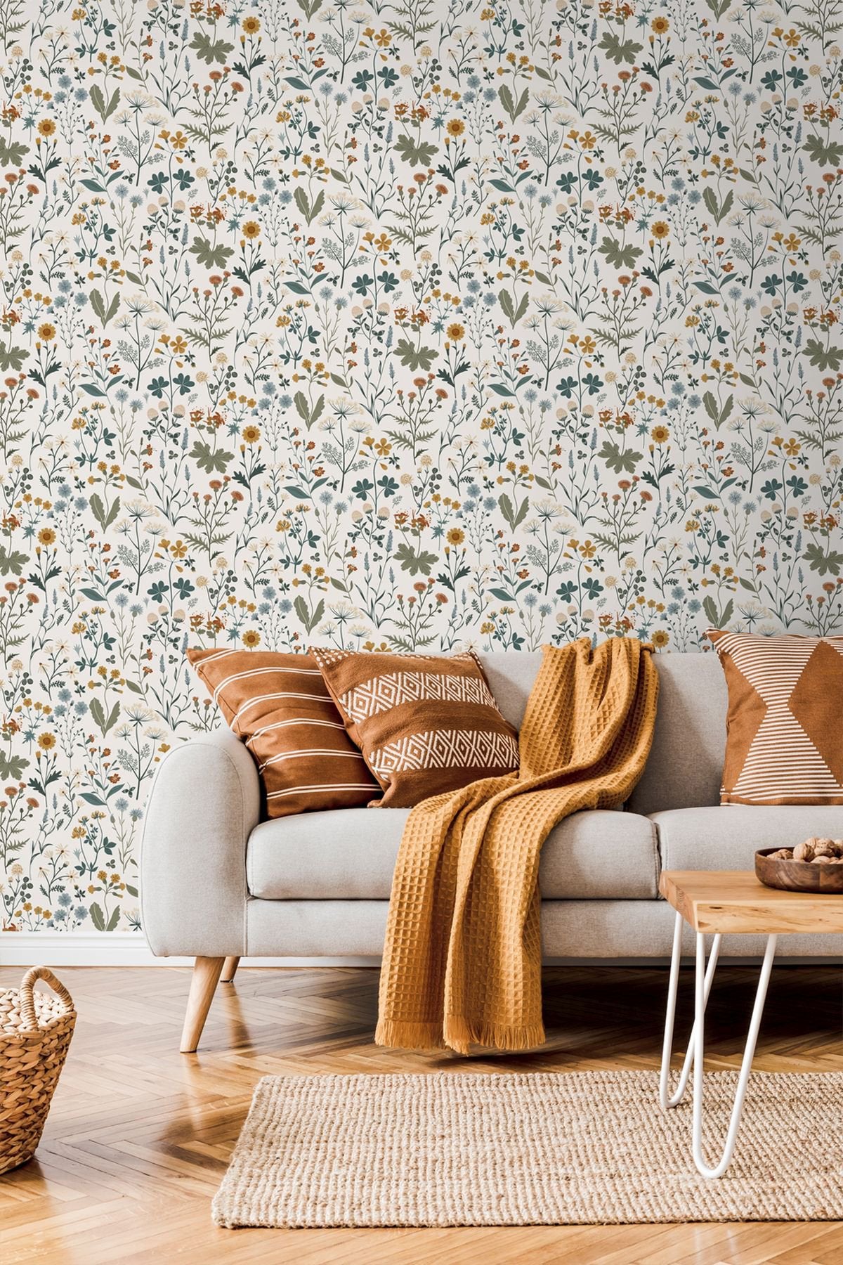 Fiore Blue Wildflowers Wallpaper with Botanical Scandinavian Motif - Brewster DD139391