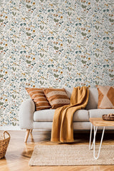 Fiore Blue Wildflowers Wallpaper with Botanical Scandinavian Motif - Brewster DD139391
