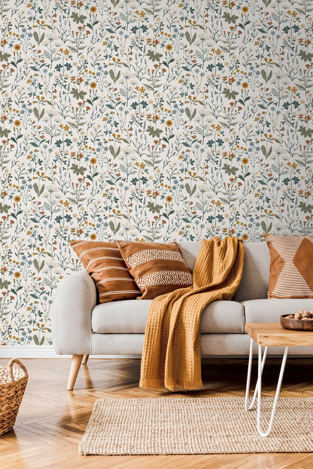 Fiore Blue Wildflowers Wallpaper with Botanical Scandinavian Motif - Brewster DD139391