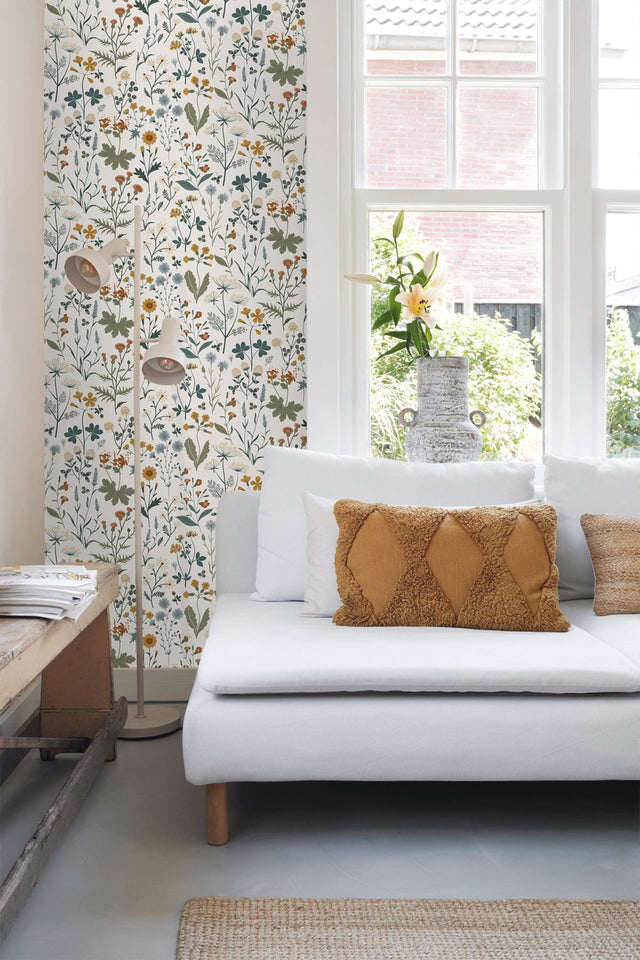 Fiore Blue Wildflowers Wallpaper with Botanical Scandinavian Motif - Brewster DD139391