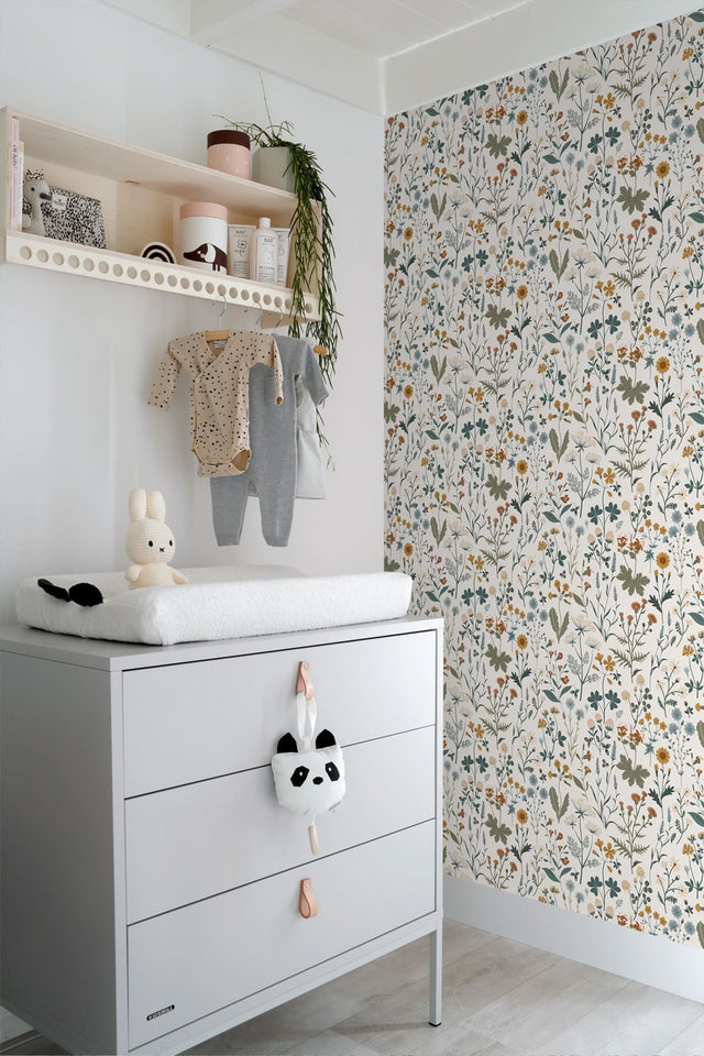 Fiore Blue Wildflowers Wallpaper with Botanical Scandinavian Motif - Brewster DD139391