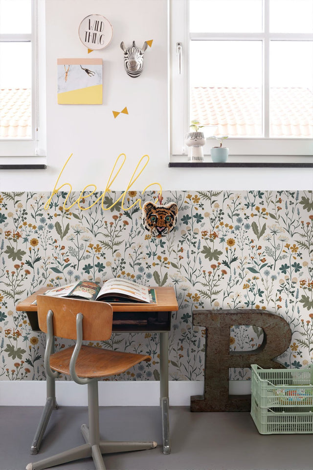 Fiore Blue Wildflowers Wallpaper with Botanical Scandinavian Motif - Brewster DD139391