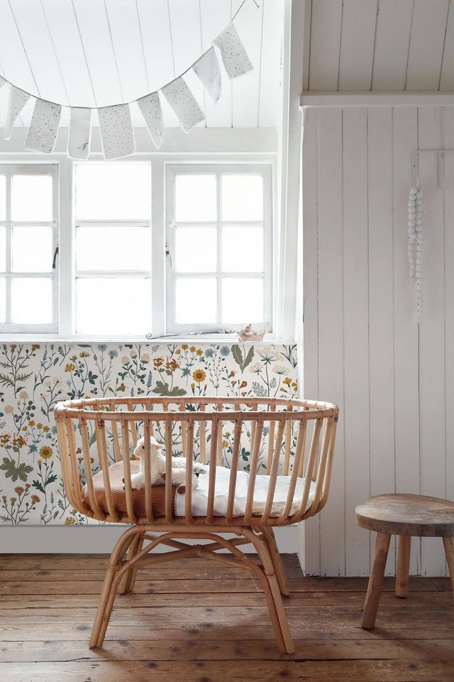 Fiore Blue Wildflowers Wallpaper with Botanical Scandinavian Motif - Brewster DD139391
