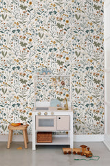 Fiore Blue Wildflowers Wallpaper with Botanical Scandinavian Motif - Brewster DD139391