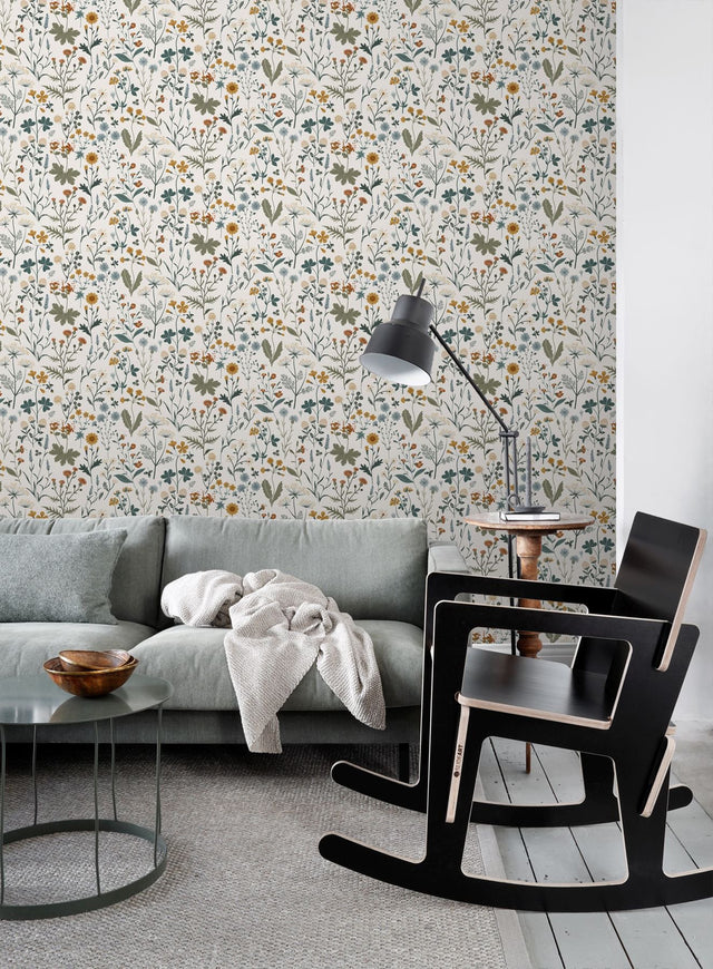Fiore Blue Wildflowers Wallpaper with Botanical Scandinavian Motif - Brewster DD139391