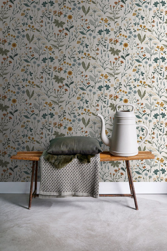 Fiore Blue Wildflowers Wallpaper with Botanical Scandinavian Motif - Brewster DD139391