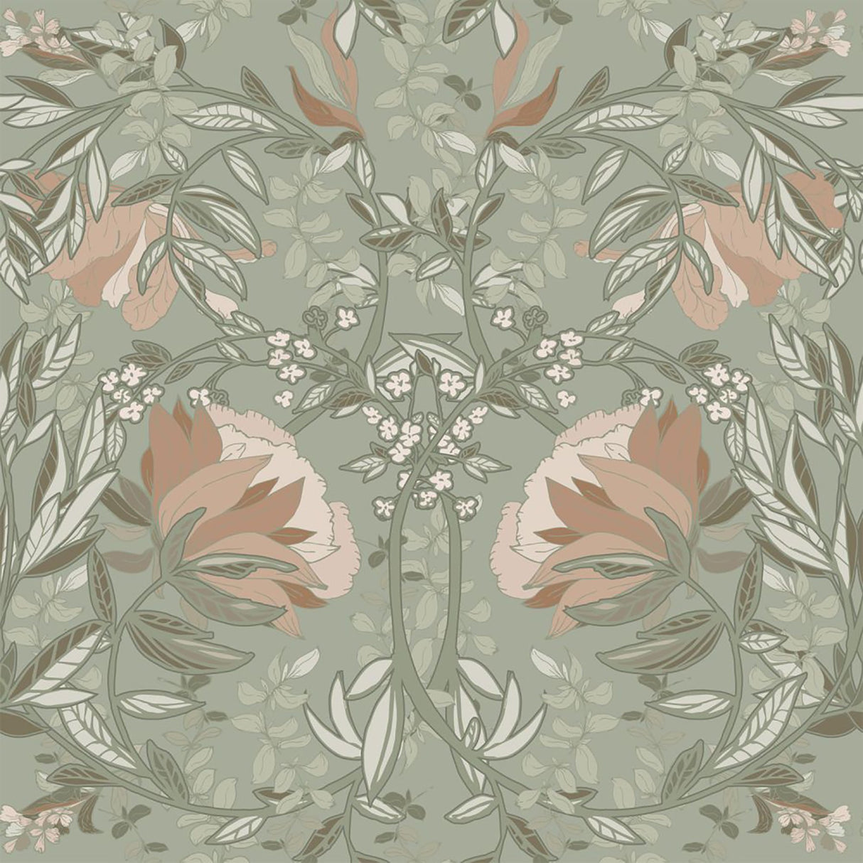 Ester Sage Nouveau Blooms Wallpaper with Art Nouveau Floral Pattern - Brewster DD139419