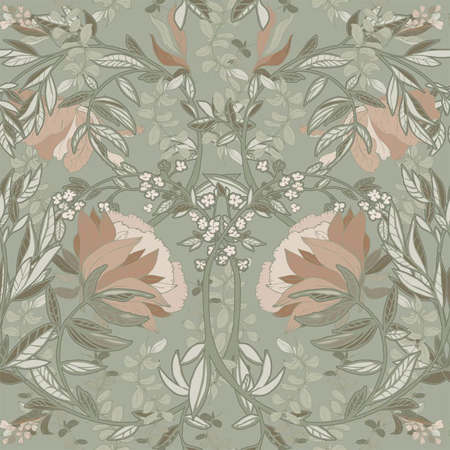 Ester Sage Nouveau Blooms Wallpaper with Art Nouveau Floral Pattern - Brewster DD139419