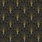 Lempicka Black Art Deco Motif Wallpaper with Metallic Gold Fan Geometric - ESTA Home DD139457