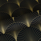 Lempicka Black Art Deco Motif Wallpaper with Metallic Gold Fan Geometric - ESTA Home DD139457