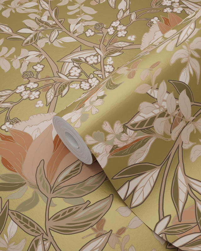 Ester Gold Nouveau Blooms Wallpaper