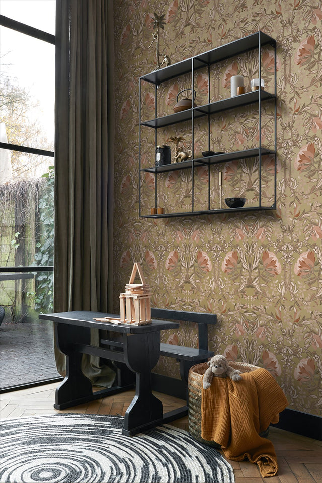 Ester Gold Nouveau Blooms Wallpaper