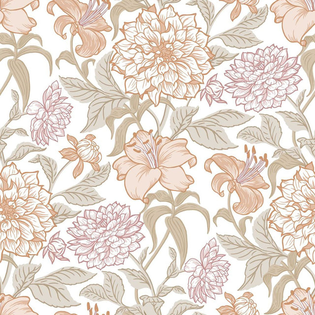 Persephone Pastel Spring Blossoms Wallpaper with Botanical Floral Motif, Scandinavian Style - ESTA Home DD139612